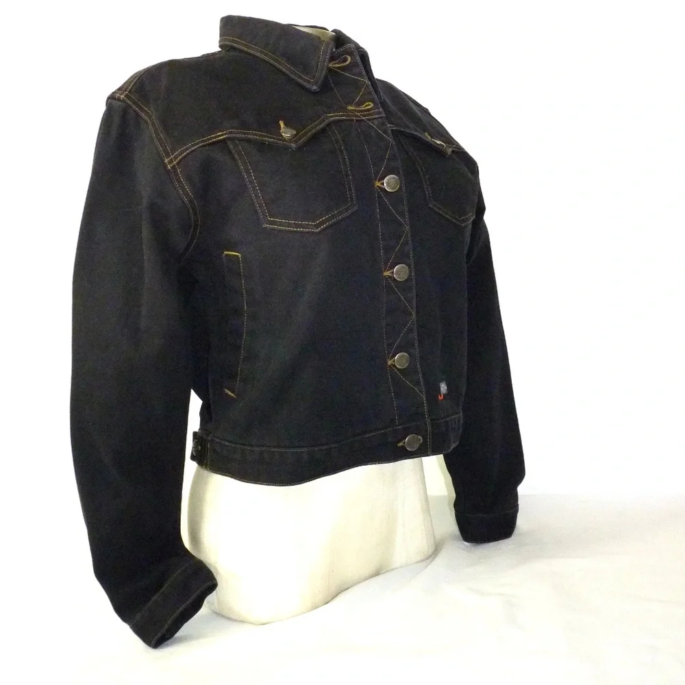 VINTAGE Genuine HARLEY-DAVIDSON Women's L Black Denim Motorcycle Jacket - Picture 4 of 13
